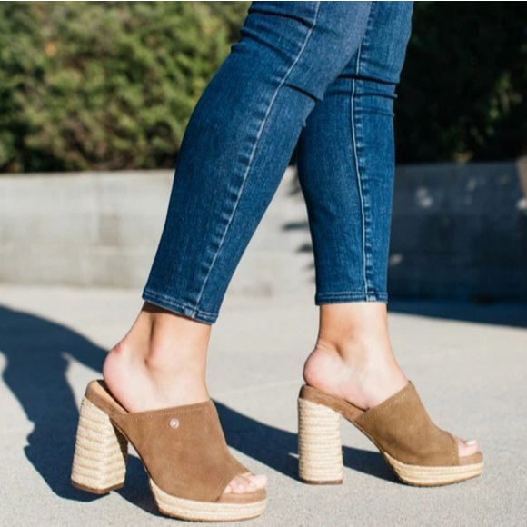 NEW Yellow Box Suede Espadrille Platform Block Heel Sandal - Picture 6 of 7